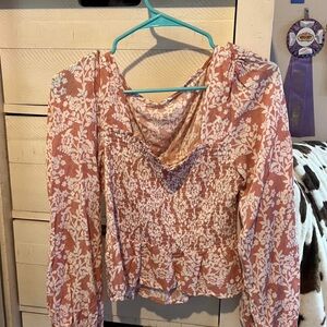 SHEIN Pink Floral Smocked Blouse